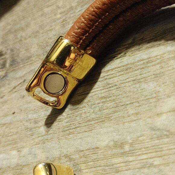 Bracelet Bellezza Italy Knot Brown Leather Gold Tone Magnetic Closure Stamped - Picture 7 of 11